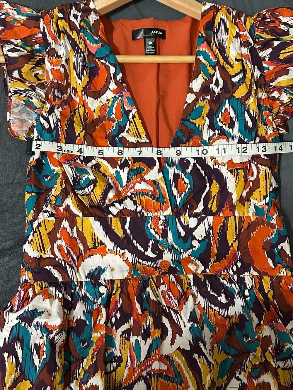 AQUA Women's XS Multi-Color Abstract Print Ruffle Tiered Mini Dress - Picture 3 of 5